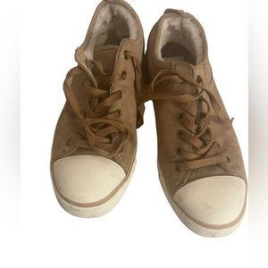 UGG womens Evera chestnut suede and leather shearling fur lined sneakers tennis